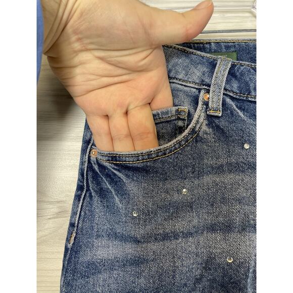 Wild Fable Jeans Womens 10 Blue Super High Rise Straight Button Fly Distressed - Picture 3 of 13